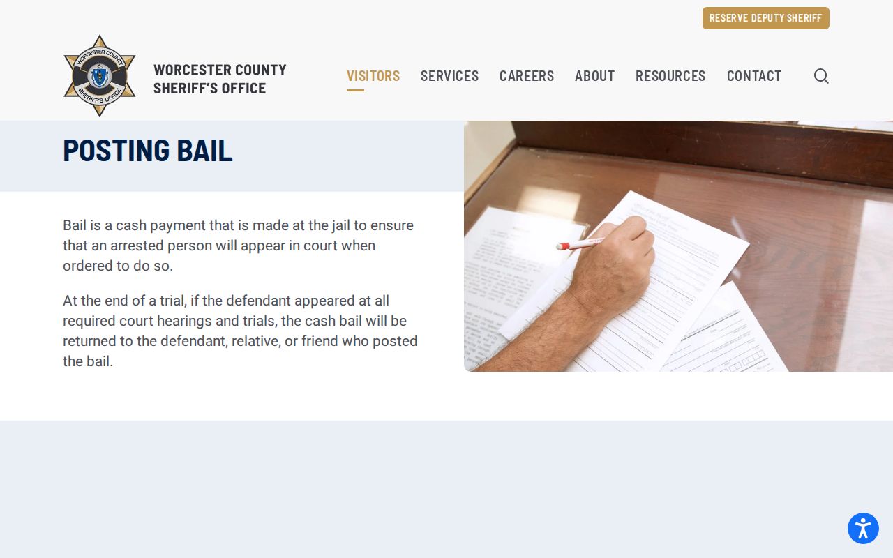 Worcester County jail bail instructions related to Worcester County bench warrant records