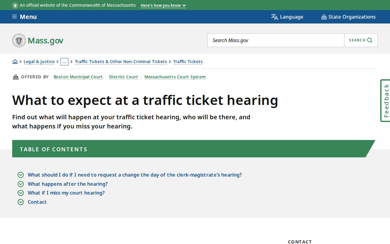Traffic hearing consequences page related to Worcester County traffic warrant records