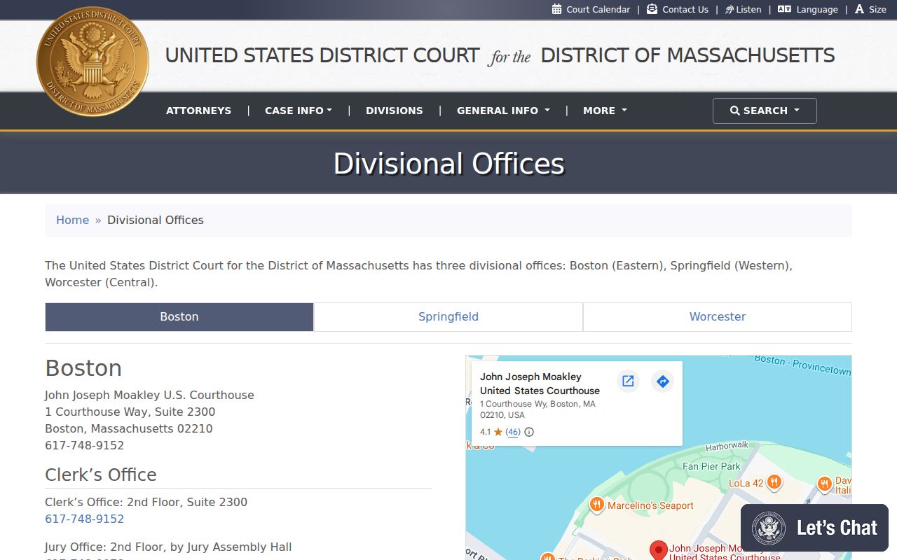 Worcester federal courthouse division page related to Worcester County warrant records