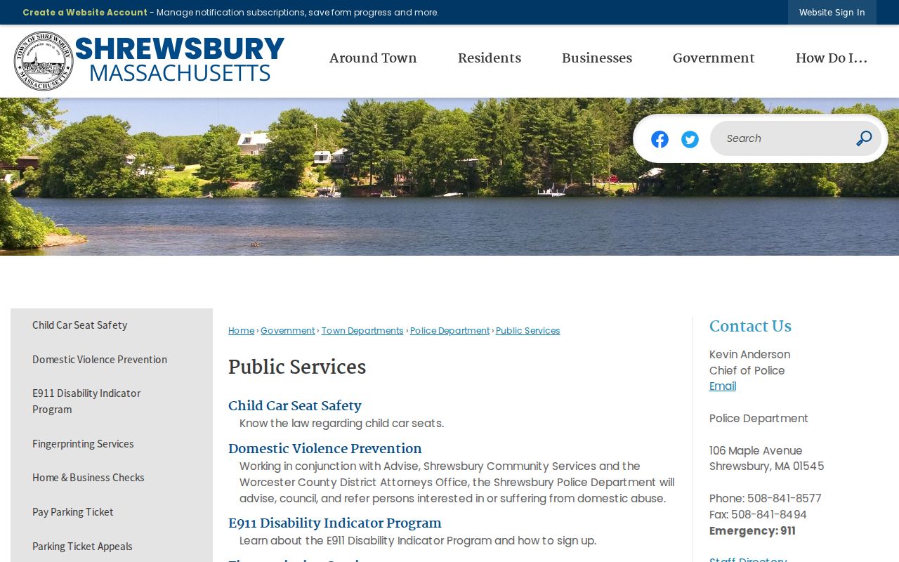 Shrewsbury Police public services page related to Worcester County warrant records
