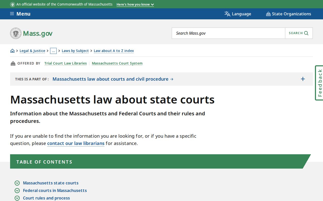Massachusetts court hierarchy page used for Worcester County bench warrant routing