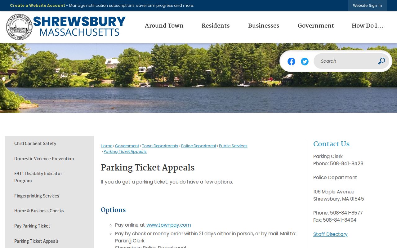 Shrewsbury parking ticket appeal page related to Worcester County warrant records